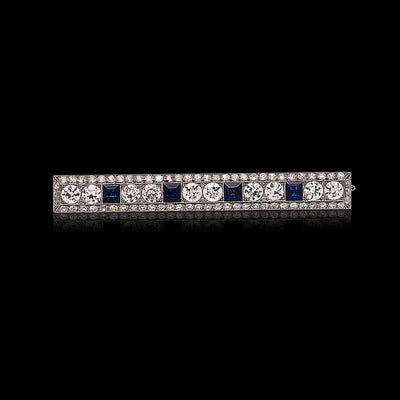 Cartier Art Deco Sapphire & Diamond Platinum Bar Pin/Brooch