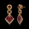 18k Yellow Gold, Invisible Set Rubies and Diamond  Earrings
