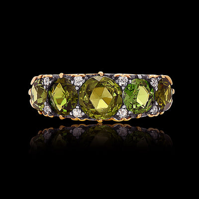Victorian 18k Yellow Gold, Demantoid Garnet & Diamond Ring