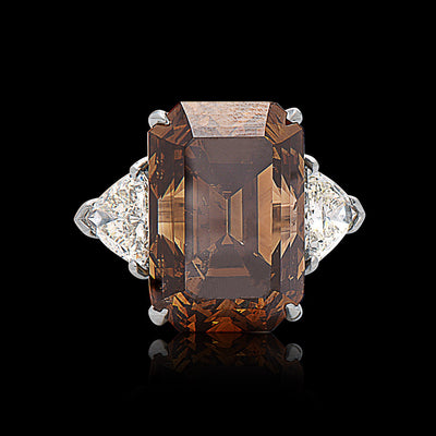 Platinum & Natural Emerald Cut Fancy Brown Diamond Ring