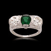 Art Deco Emerald & Diamond three Stone Platinum Ring