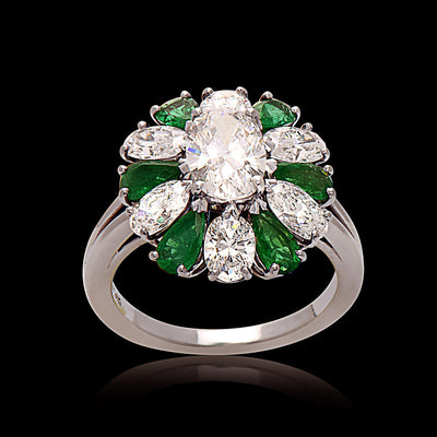 Oscar Heyman Platinum, Diamond and Emerald Cluster Ring
