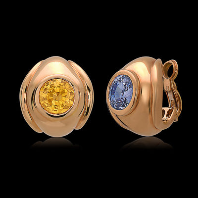 Vintage POIRAY Yellow & Blue Sapphire - Gold Earrings