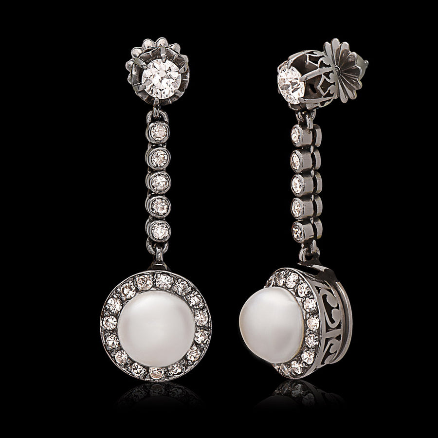 Natural Pearl Diamond Halo Drop Earrings