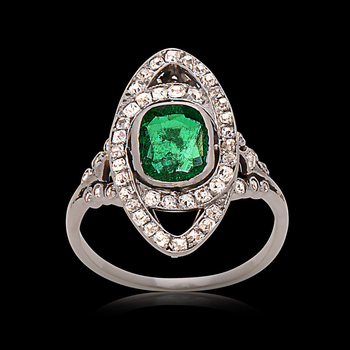 Art Deco Emerald & Diamond Platinum Ring