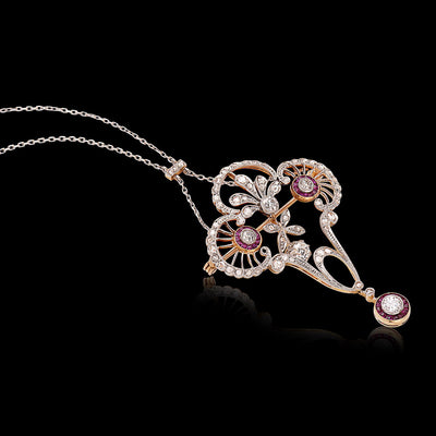 Art Deco Filigree Diamond & Ruby Necklace