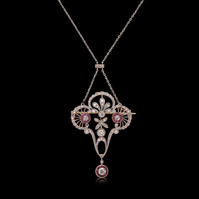 Art Deco Filigree Diamond & Ruby Necklace
