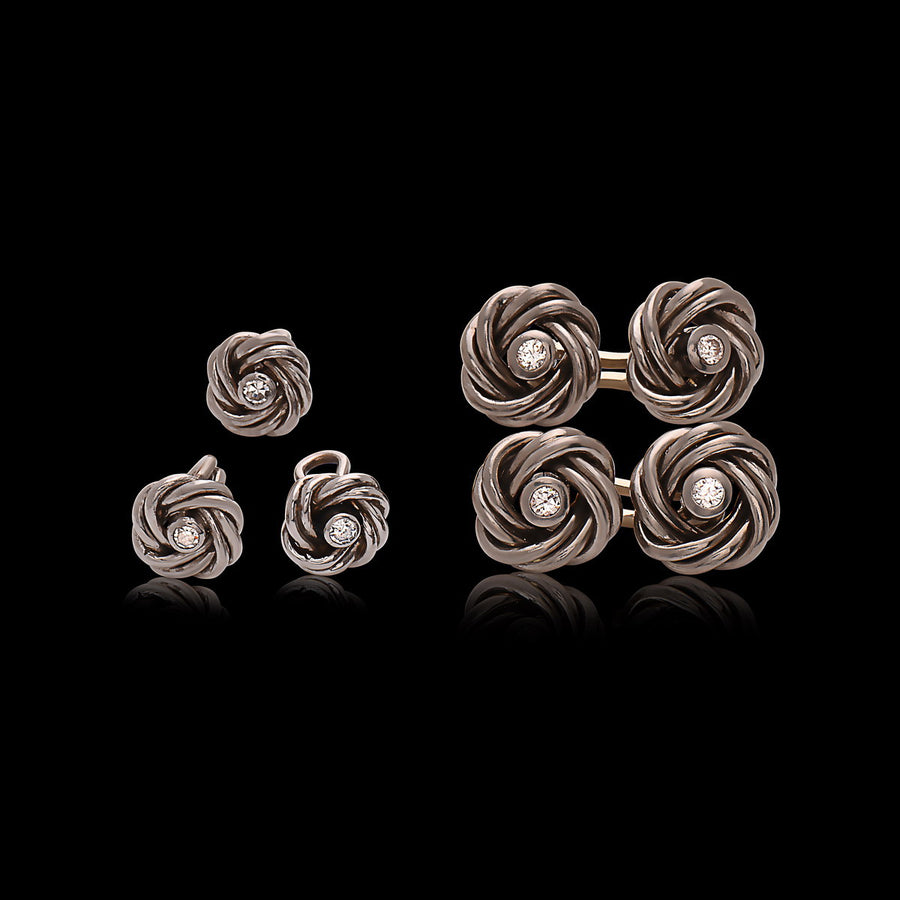 Platinum Flower Knot Cufflinks Stud Set