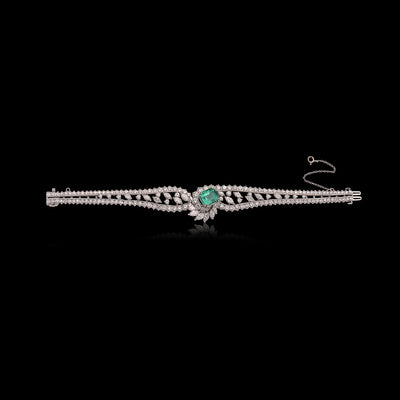 Colombian Emerald & Diamond Platinum Bracelet