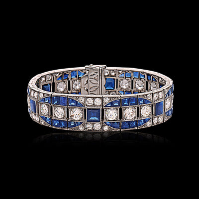 Vintage Art Deco Sapphire and Diamond Platinum Bracelet