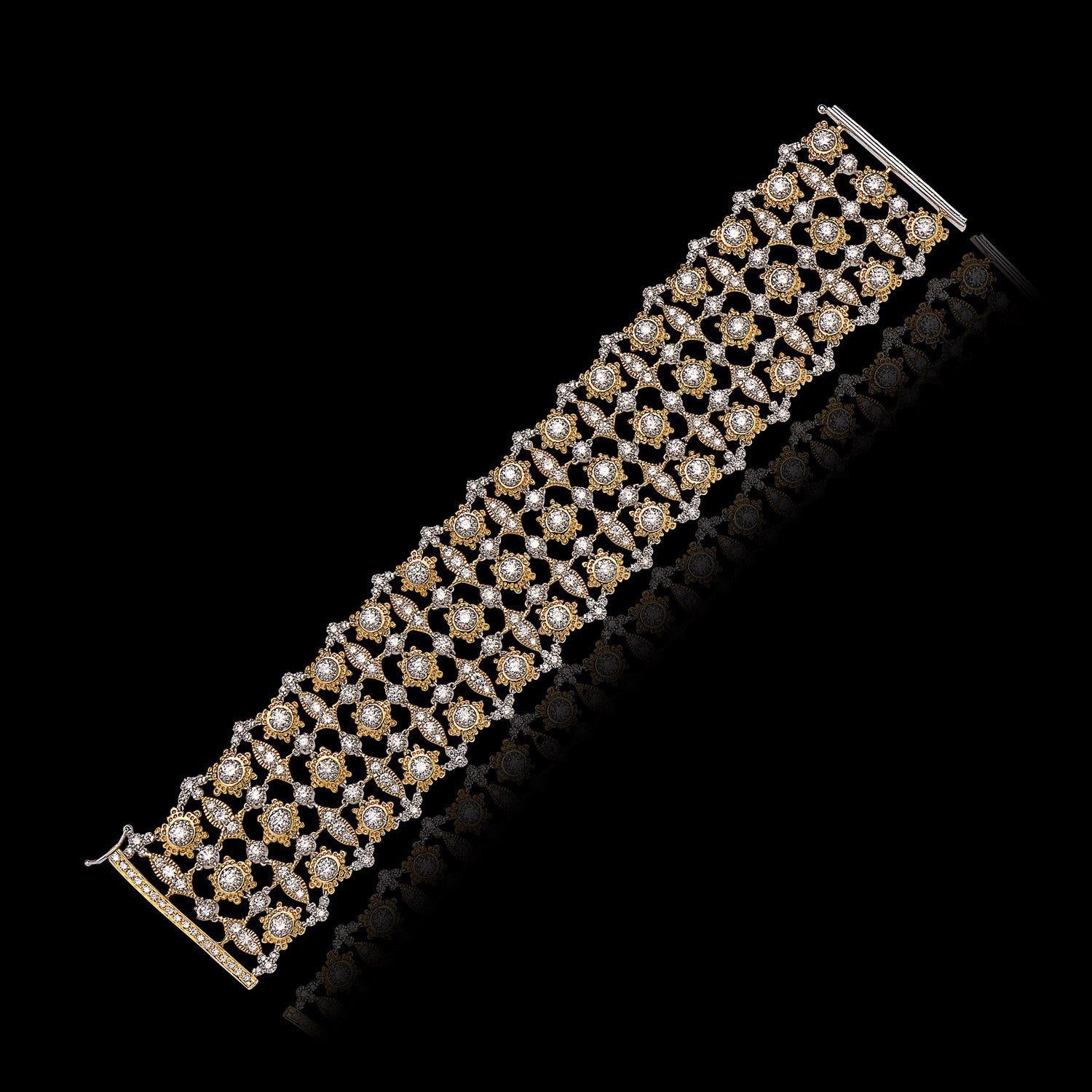 Diamond Bangle Bracelet in White and Yellow Gold