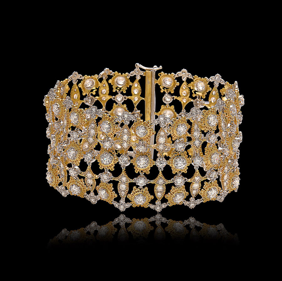 Diamond Bangle Bracelet in White and Yellow Gold