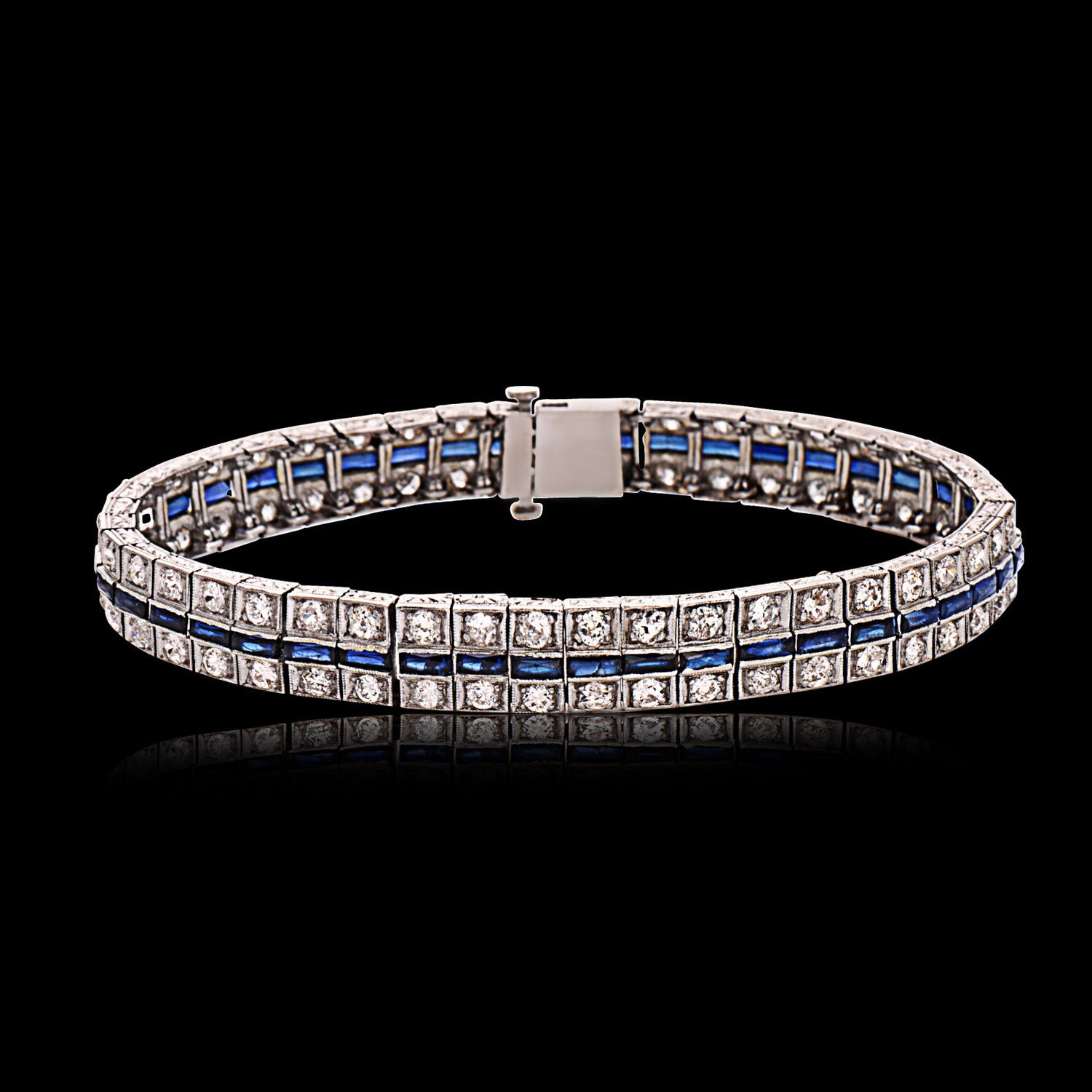 Luxurious Sapphire & Diamond 3-Row Bracelet