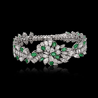 Platinum Diamond & Emerald Bracelet