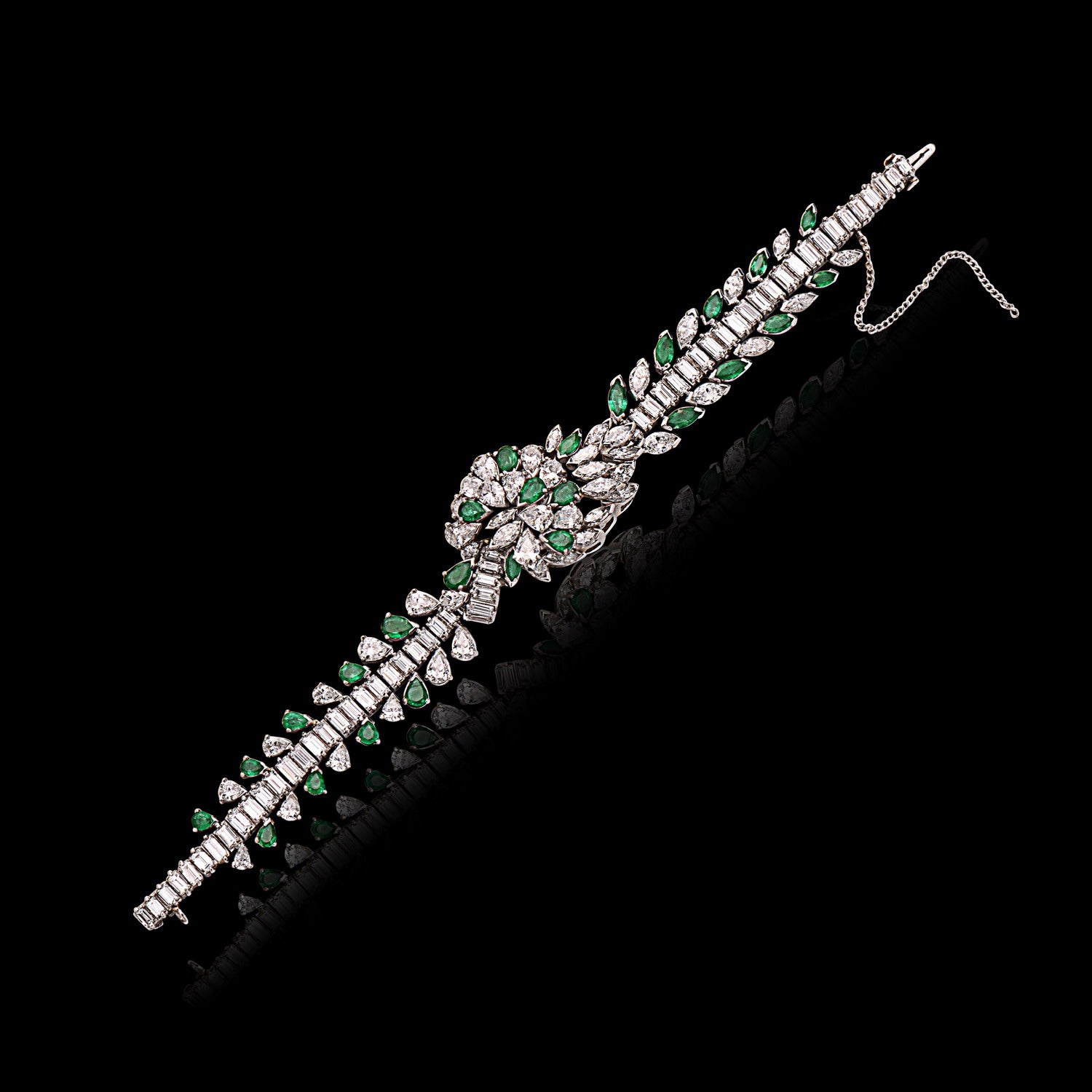Platinum Diamond & Emerald Bracelet
