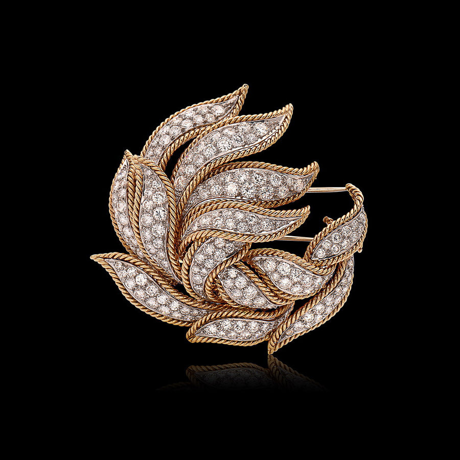 David Webb Gold & Platinum Diamond Flower Brooch