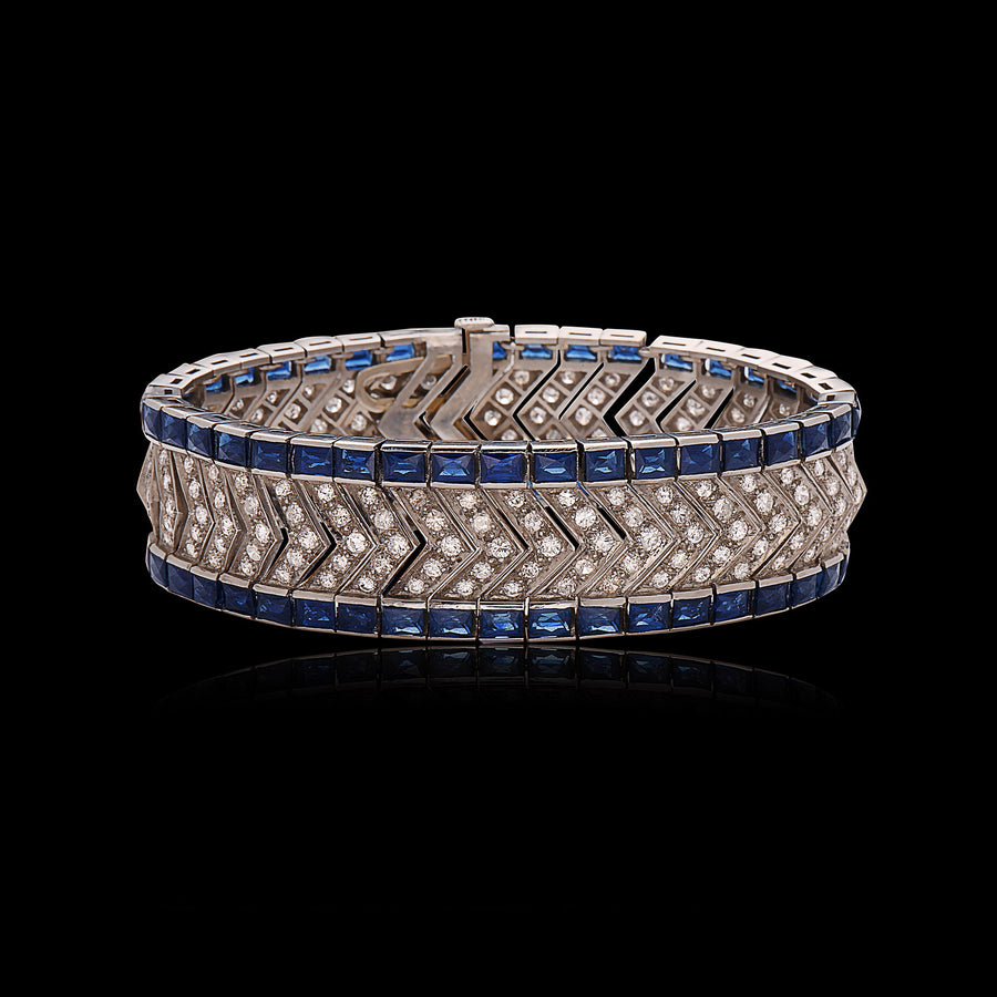 Art Deco Platinum Diamond and Sapphire Bracelet