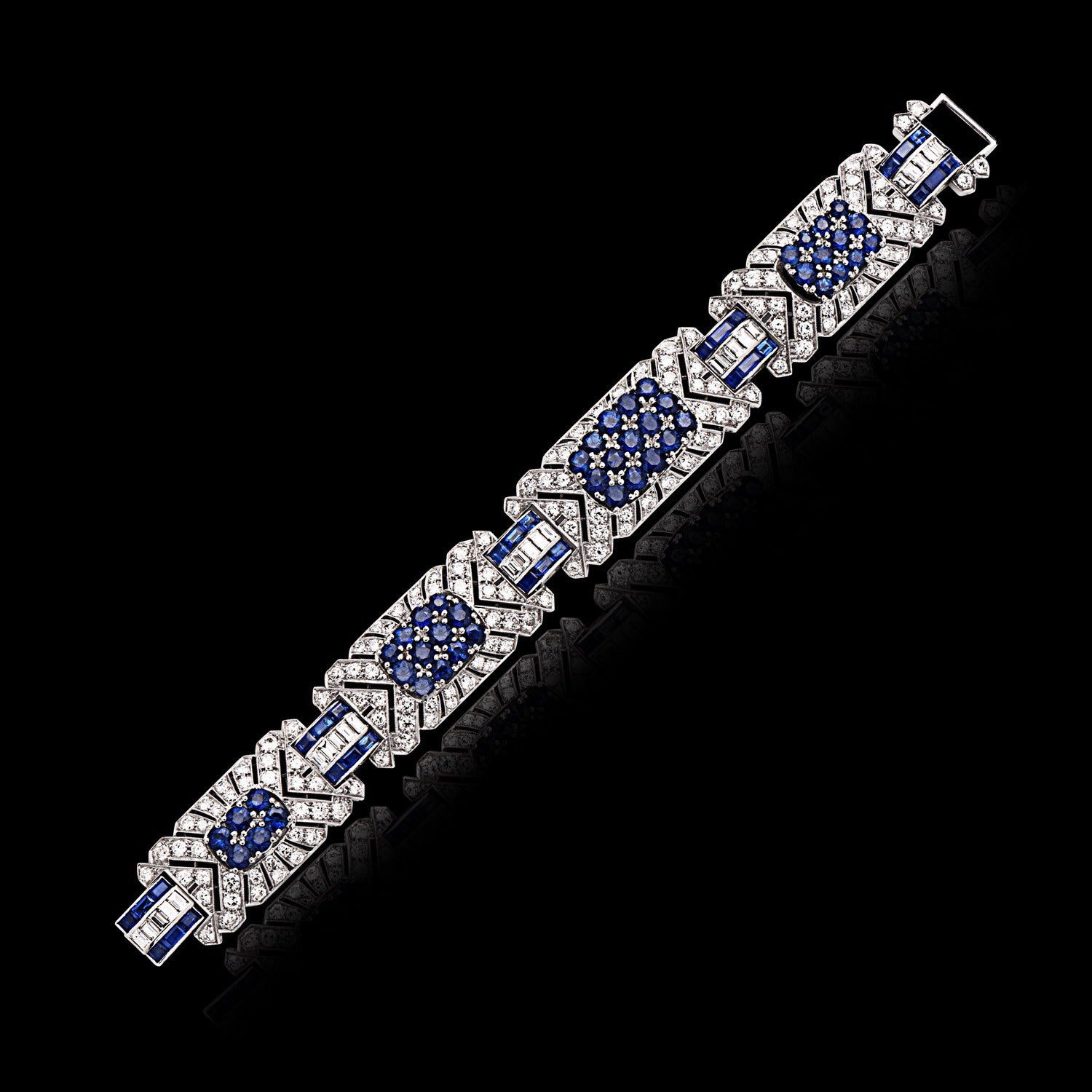 Art Deco Diamond and Sapphire Platinum Bracelet