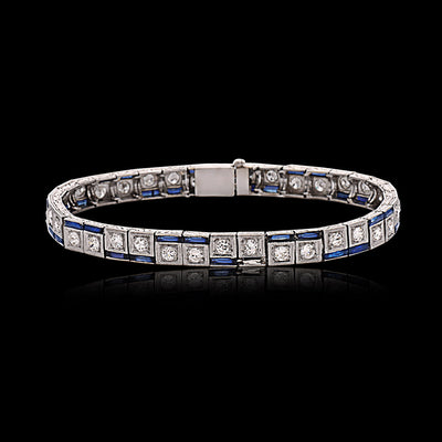 Platinum Synthetic Sapphire Diamond Line Bracelet