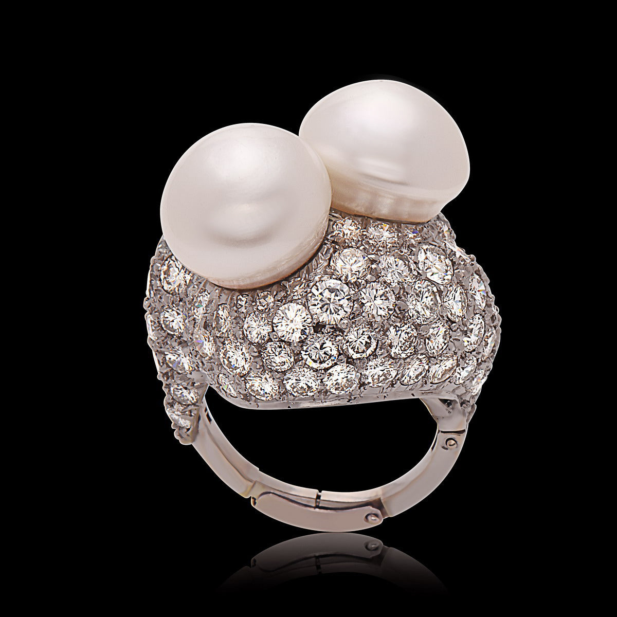 Twin Pearl & Diamond Luxe Cocktail Ring