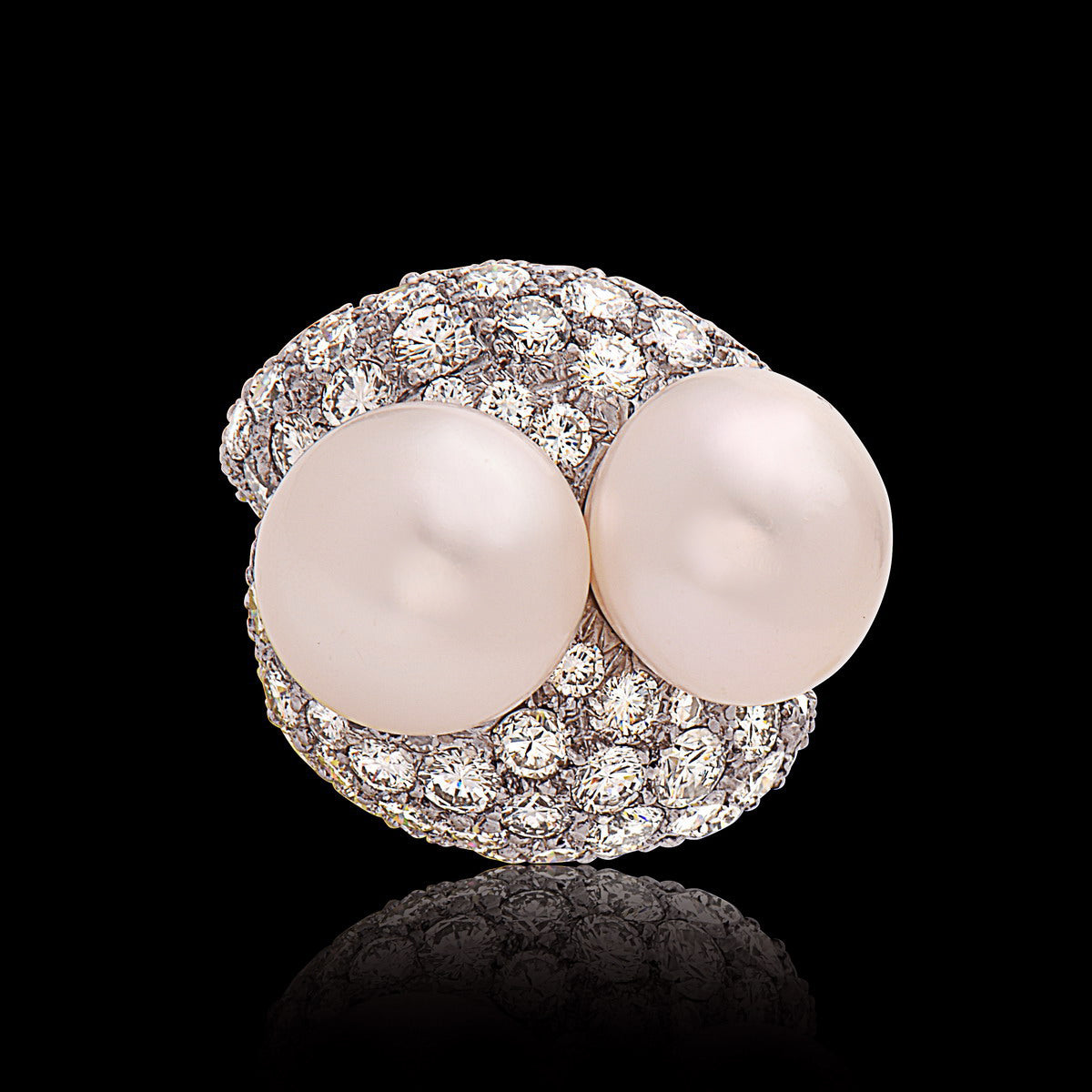Twin Pearl & Diamond Luxe Cocktail Ring