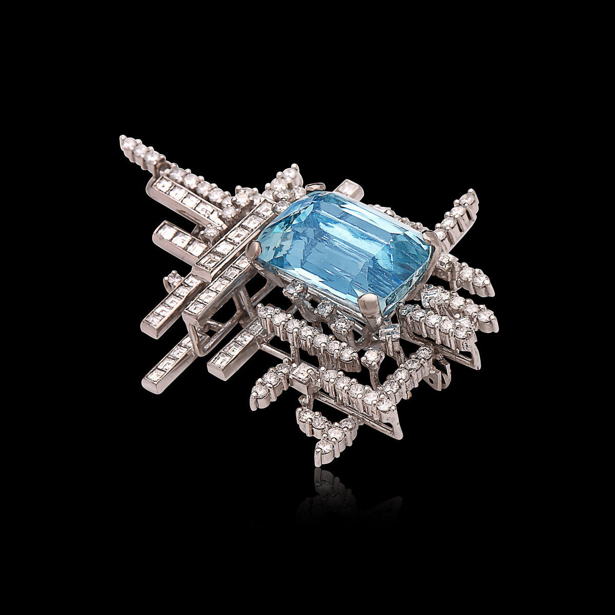 Aquamarine & Diamond Platinum Brooch