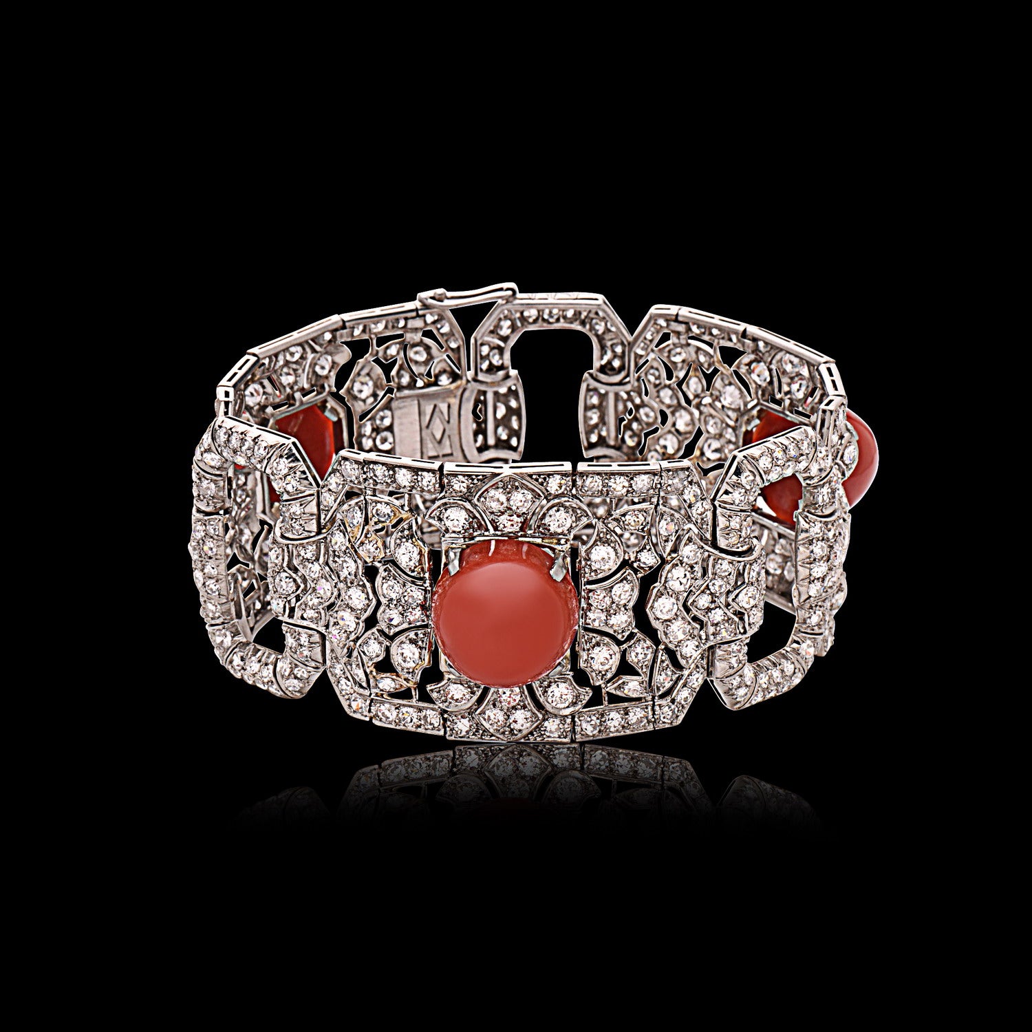 Historic French Art Deco Platinum & Coral Bracelet
