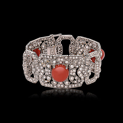 25.00 Carat Historic French Art Deco Platinum & Coral Bracelet
