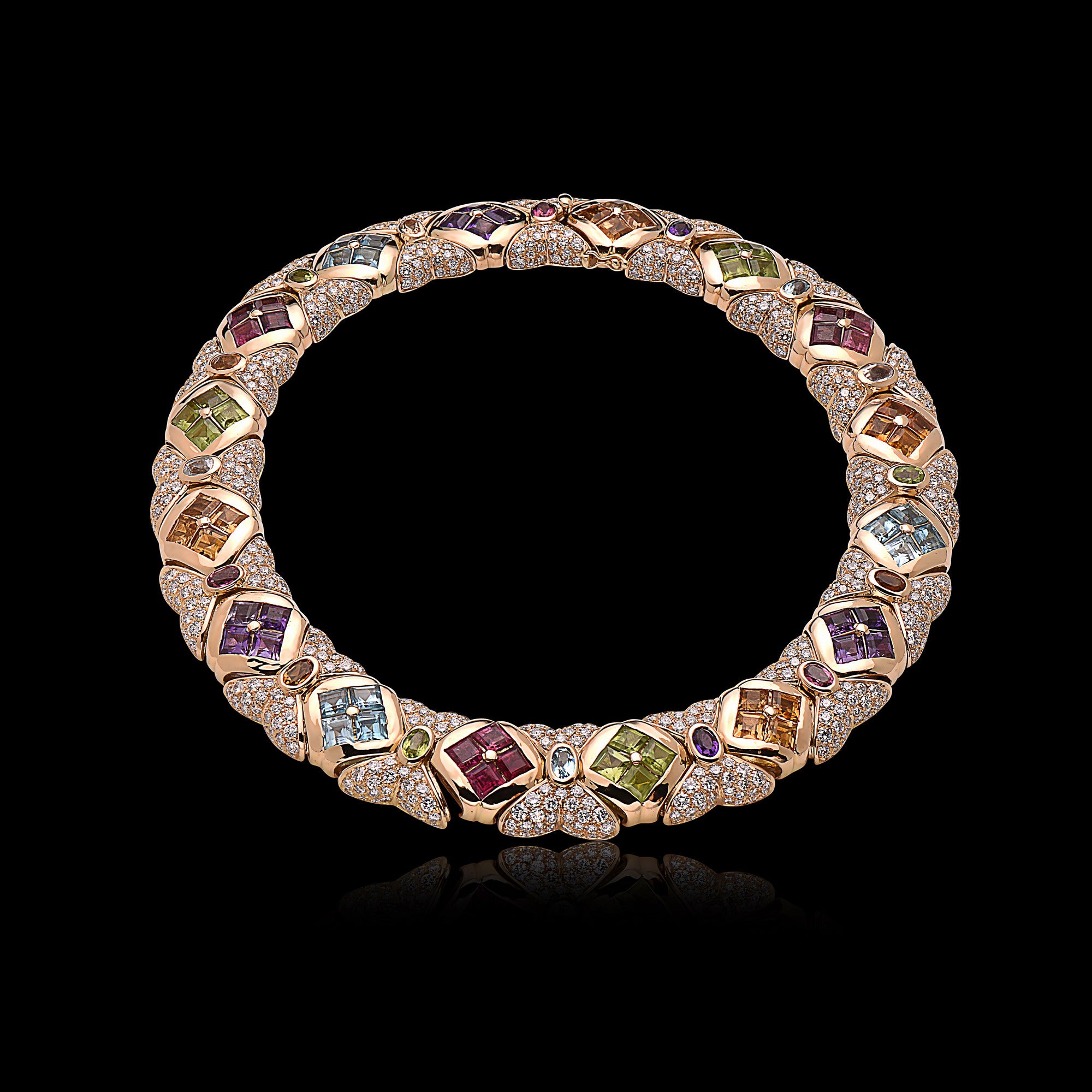 Yellow Gold Multi-Gemstone & Diamond Necklace (18K)