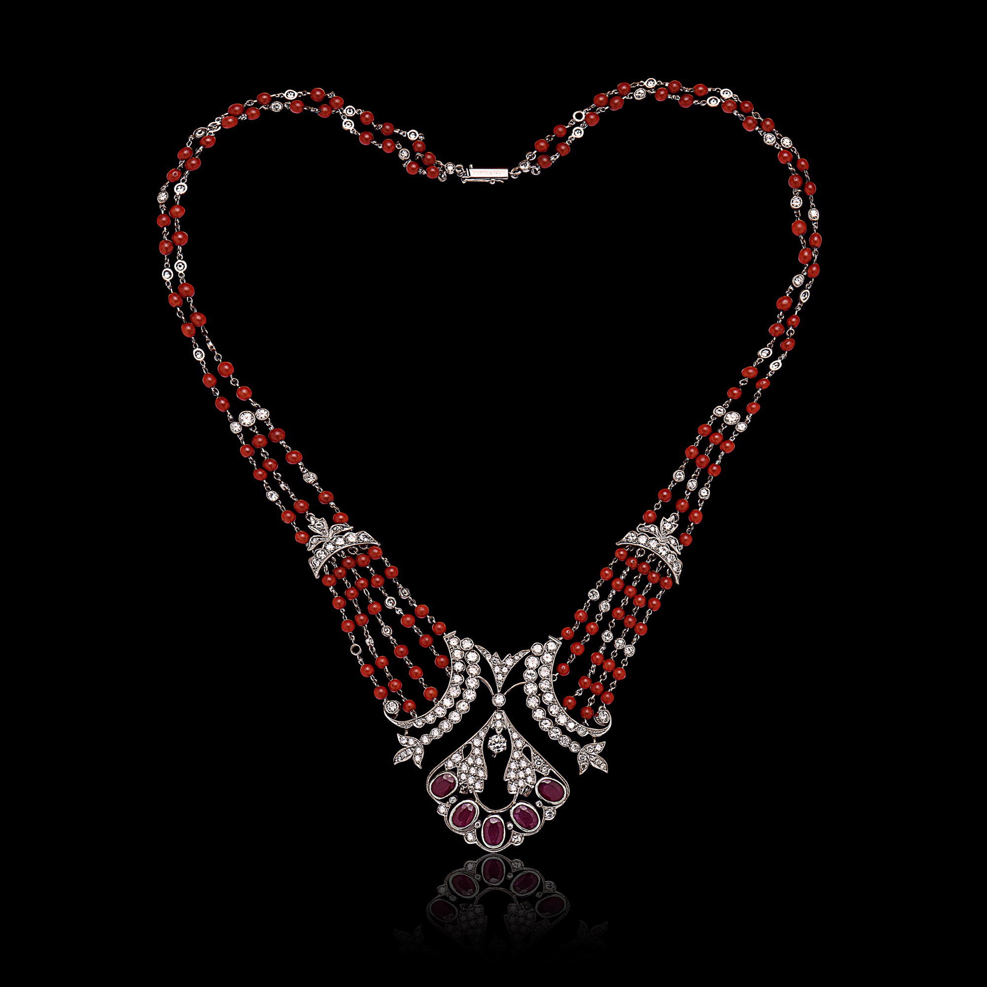 Diamond, Ruby & Coral beads Necklace