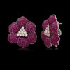 Invisibly-Set Ruby & Diamond Platinum Flower Earrings