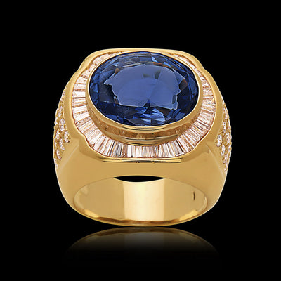 18k Yellow Gold, Blue Sapphire & Diamond Ring