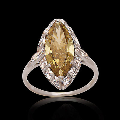 Fancy Yellow Marquise Platinum with white Diamond Halo Engagement Ring