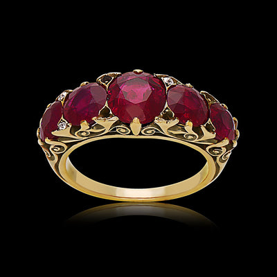 Victorian 18k Yellow Gold, Ruby & Diamond Ring