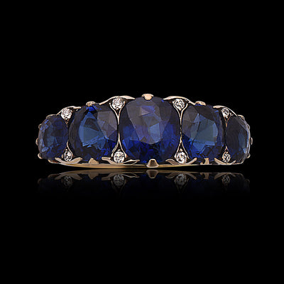 Victorian 18k Yellow Gold, Blue Sapphire & Diamond Ring