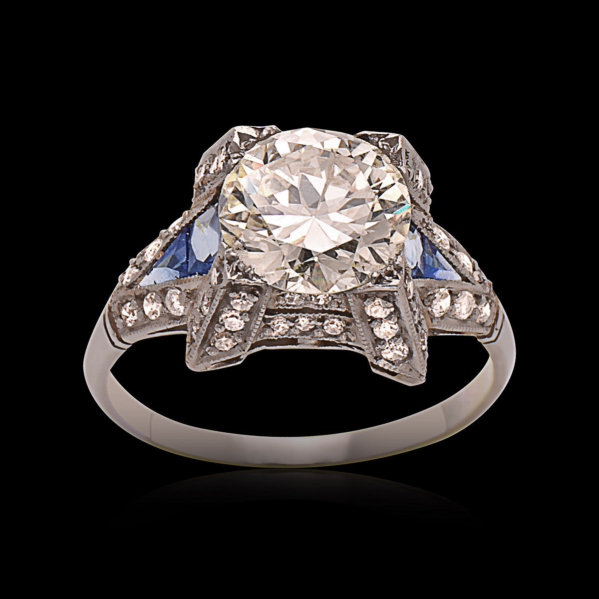 Art Deco Platinum Diamond & Blue Sapphire Ring