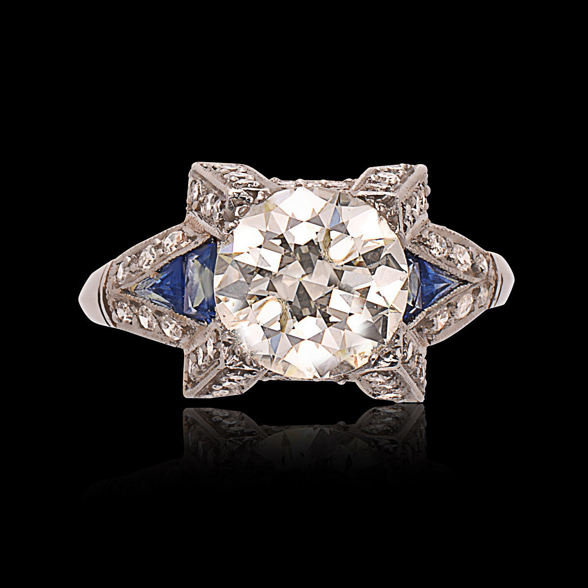 Art Deco Platinum, Sapphire & Diamond Bow Brooch (532H)