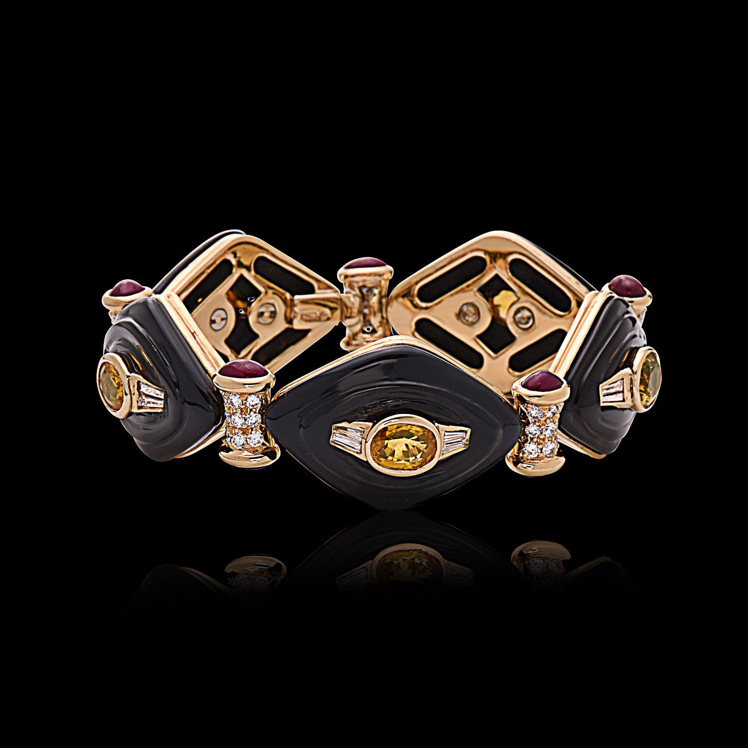 Onyx, Ruby, Sapphire & Diamond Bracelet in 18K Gold