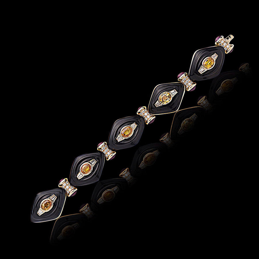 Onyx, Ruby, Sapphire & Diamond Bracelet in 18K Gold