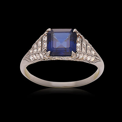 Raymond Yard Art Deco Platinum Sapphire & Diamond Ring