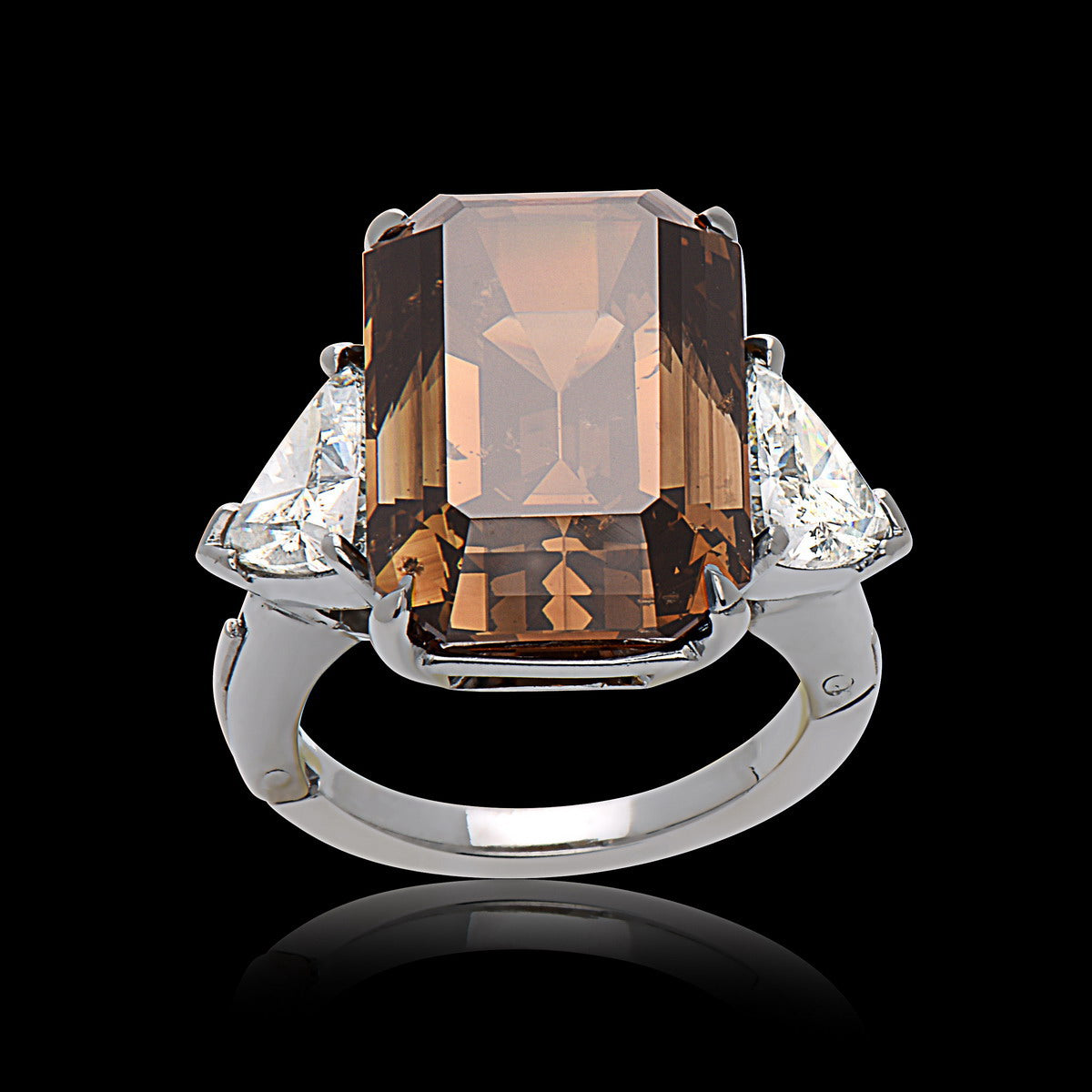 Platinum Emerald-Cut Brown Diamond Elegance Ring