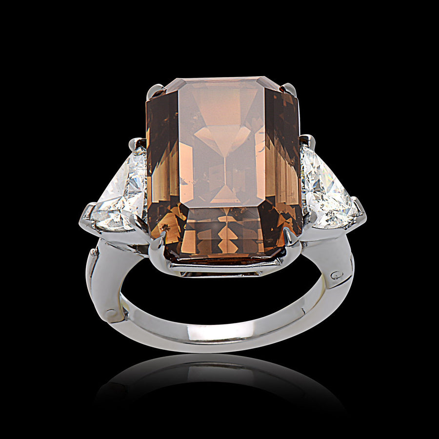 Platinum Emerald-Cut Brown Diamond Elegance Ring