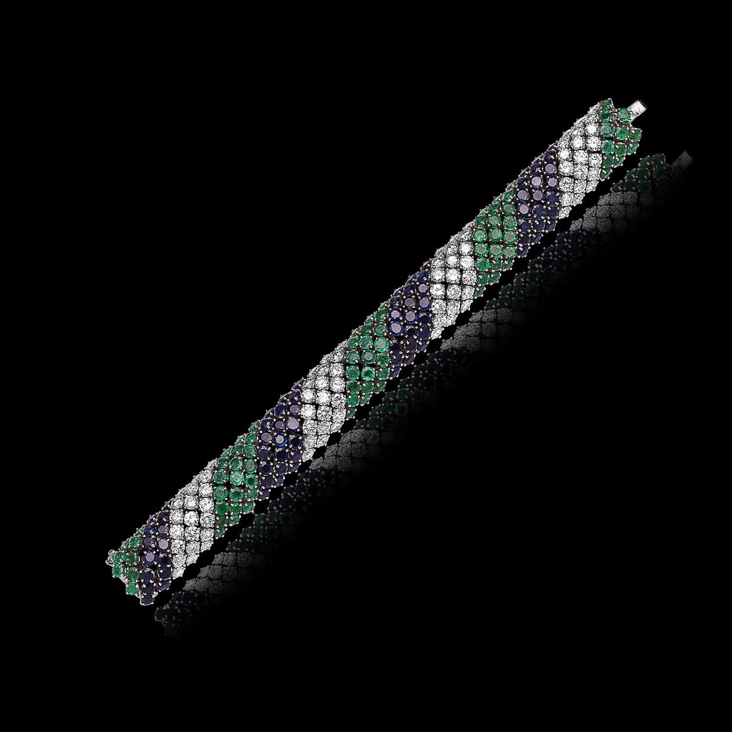 Platinum Diamond, Sapphire, Emerald Bracelet