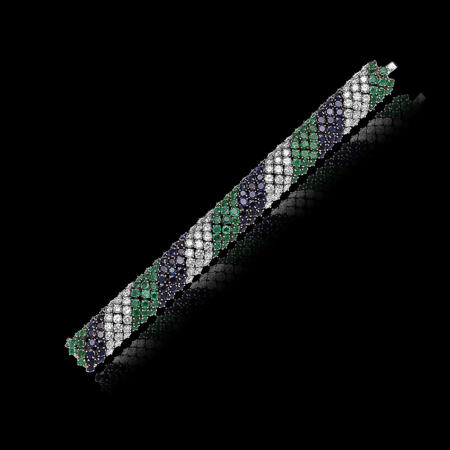 Platinum Diamond, Sapphire, Emerald Bracelet