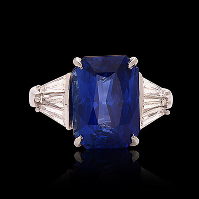 Emerald Cut Sapphire & Diamond Platinum Ring