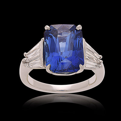 Emerald Cut Sapphire & Diamond Platinum Ring