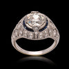 Art Deco Style Old European Sapphire Halo Platinum Ring