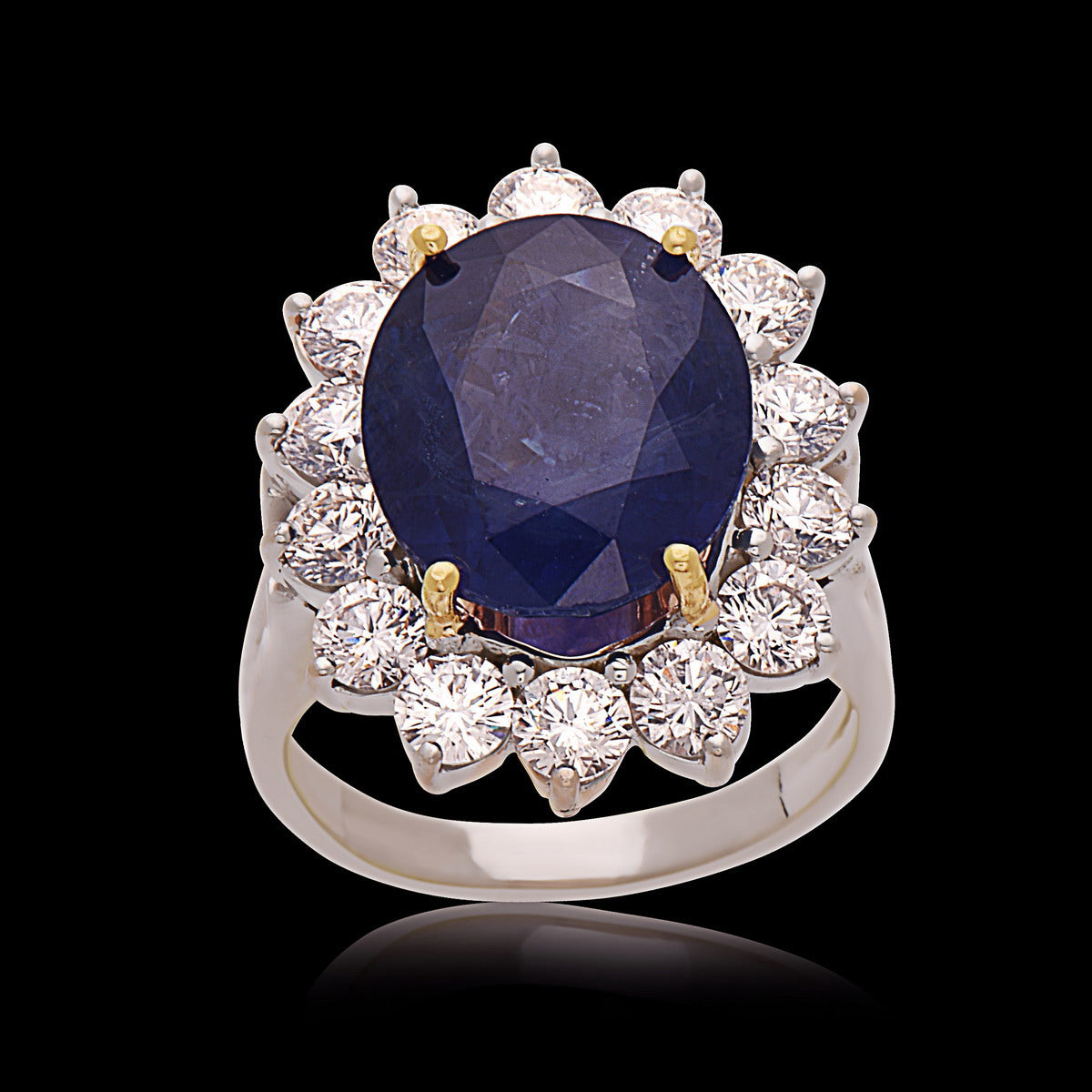 Oval Blue Sapphire & Diamond Cluster Ring