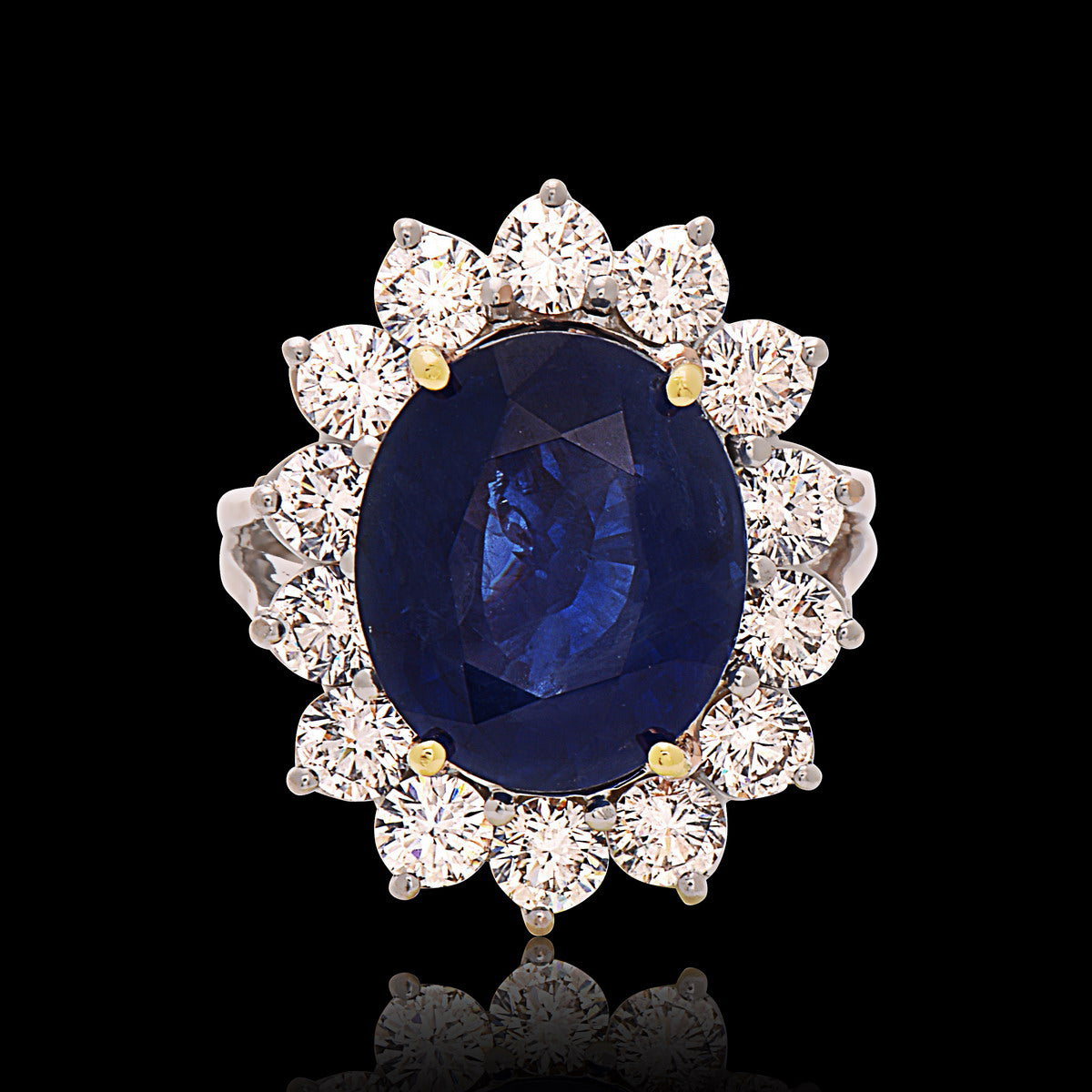 Oval Blue Sapphire & Diamond Cluster Ring