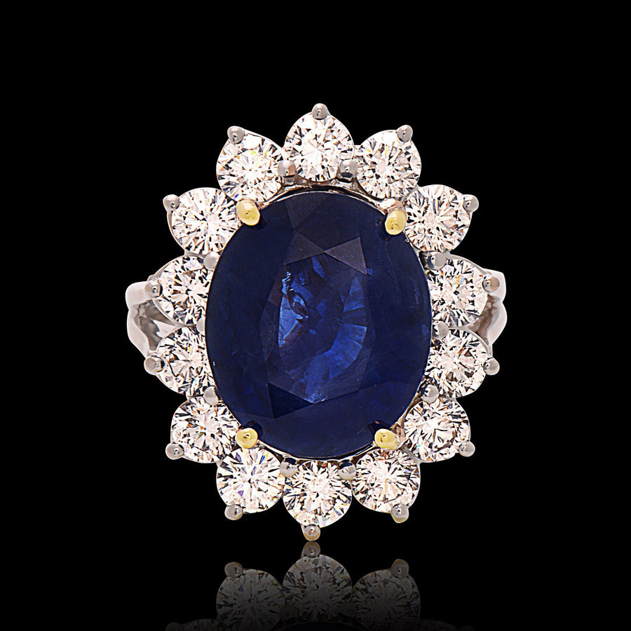 Oval Blue Sapphire & Diamond Cluster Ring
